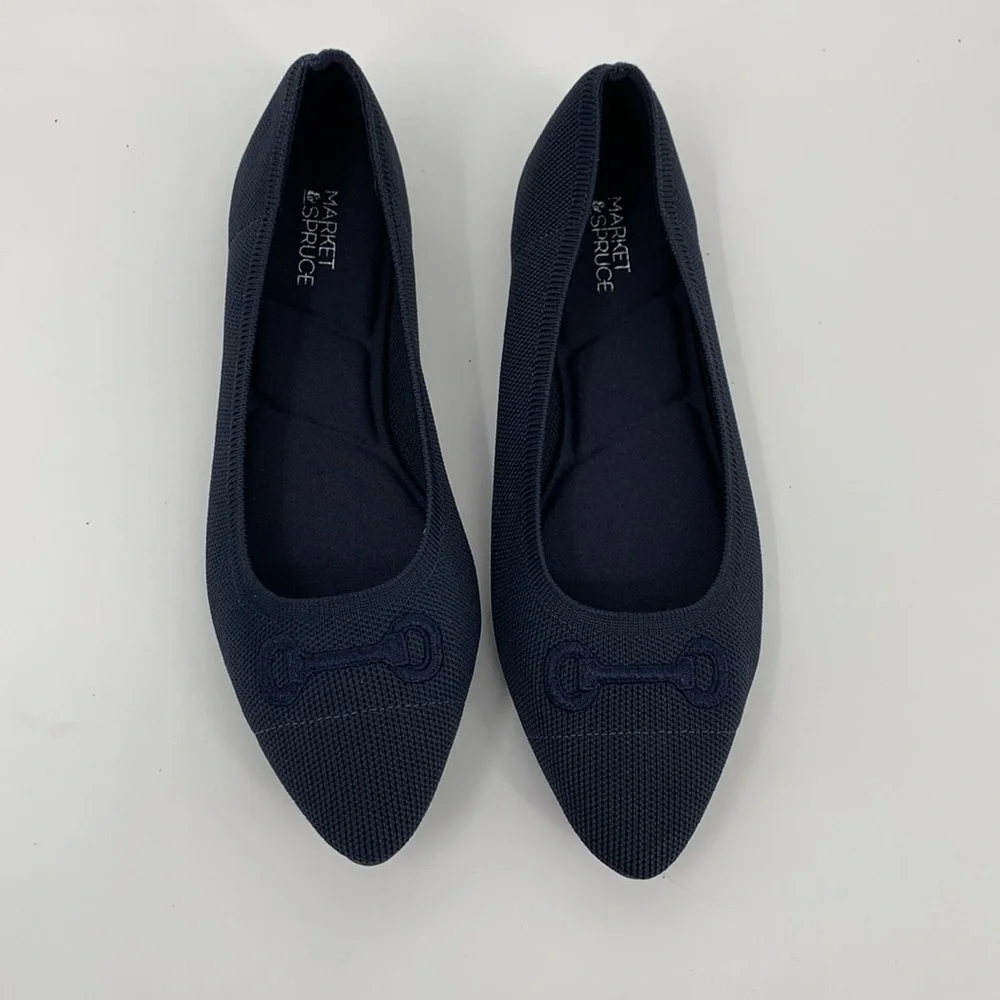 Market & Spruce Keeley stretch ballet flat shoe horse bit navy blue new 8